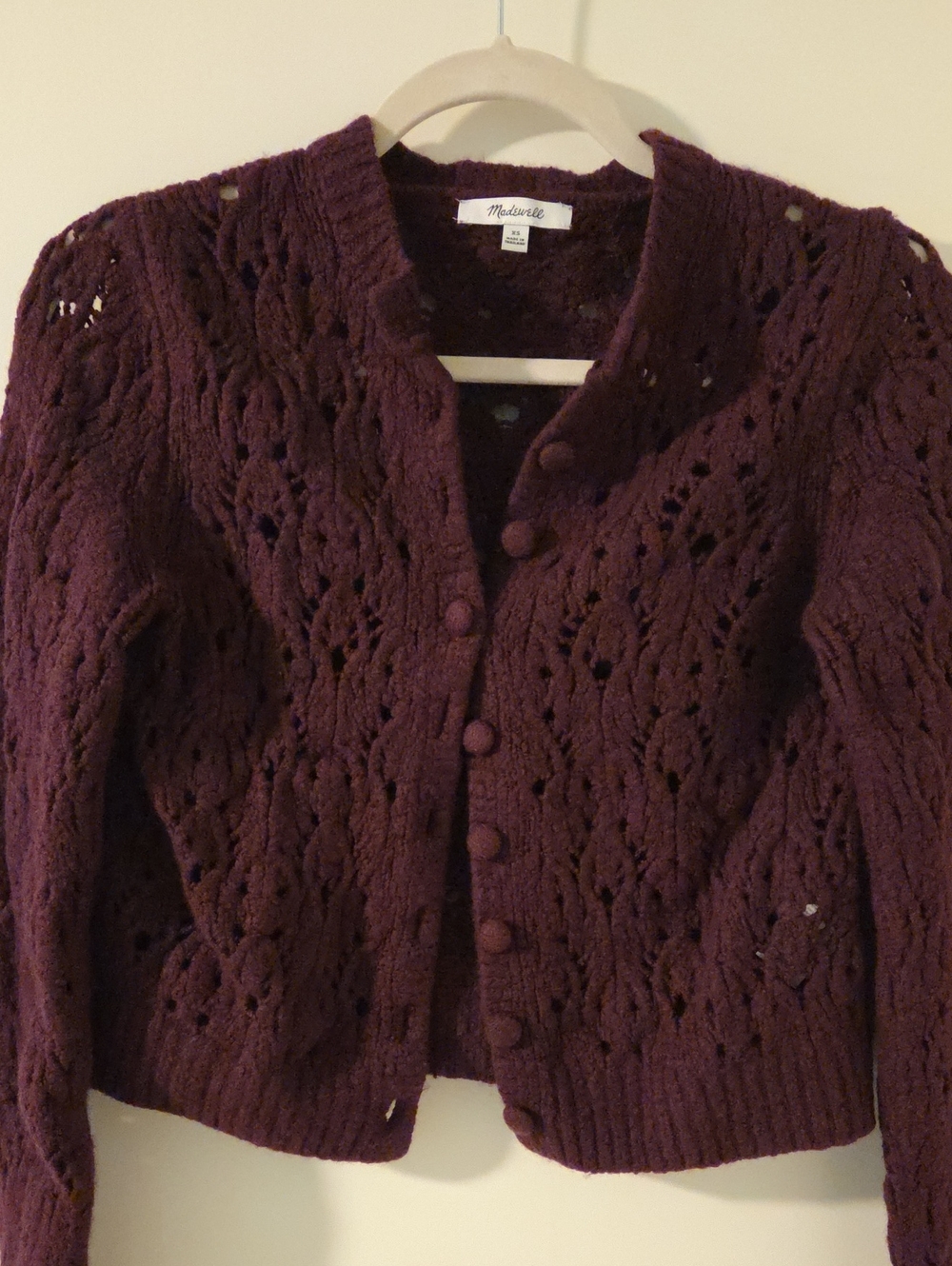 Madewell Plum Open-Knit Button Cardigan